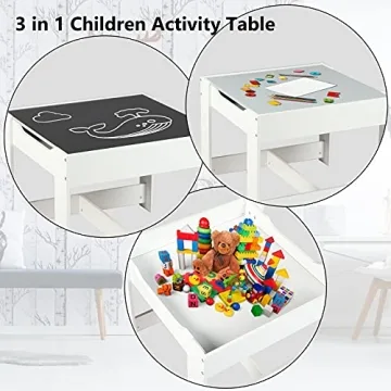 Kinder King Kids Wood Table & Chairs Set with Storage Blackboard