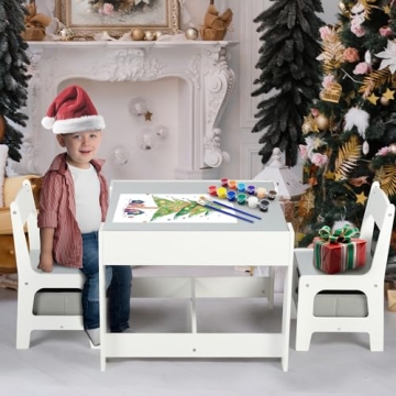 Kinder King Kids Wood Table & Chairs Set with Storage Blackboard