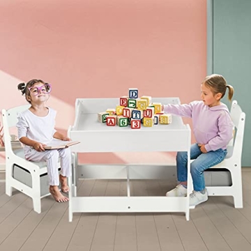 Kinder King Kids Wood Table & Chairs Set with Storage Blackboard