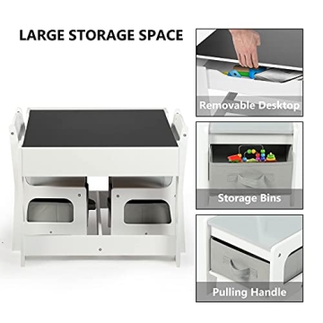 Kinder King Kids Wood Table & Chairs Set with Storage Blackboard