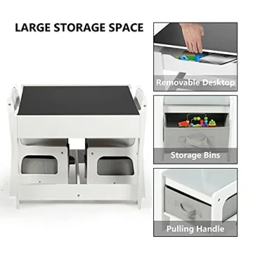 Kinder King Kids Wood Table & Chairs Set with Storage Blackboard