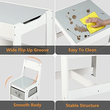 Kinder King Kids Wood Table & Chairs Set with Storage Blackboard