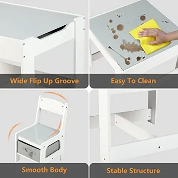 Kinder King Kids Wood Table & Chairs Set with Storage Blackboard