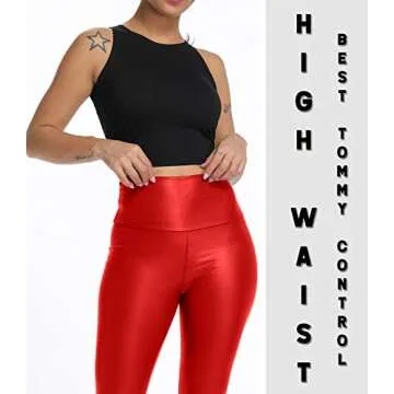 KIWI RATA Red Faux Leather Leggings for Women Butt Lifting High Waisted Stretchy PU Pants Sexy Tights