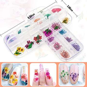 JOYJULY 2 Boxes Dry Flowers for Nails, 24 Colors Nail Dried Flowers Mini Natural Real Dry Flowers Na...