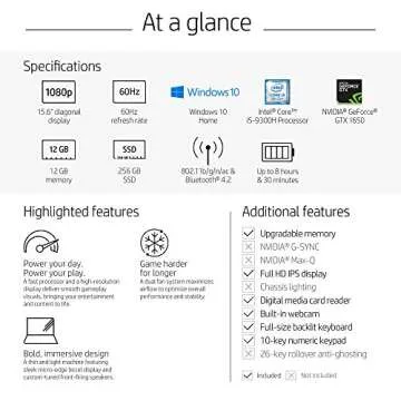 HP Pavilion Gaming 15-Inch Laptop, Intel Core i5-9300H, NVIDIA GeForce GTX 1650, 12GB RAM, 256GB SSD, Windows 10 (15-dk0041nr, Black)