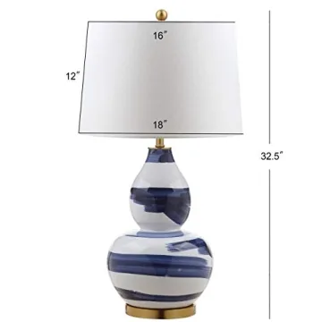 SAFAVIEH Lighting Collection Aileen Abstract Blue/ Gold Brushstroke 33-inch Bedroom Living Room Home Office Desk Nightstand Table Lamp (LED Bulb Included)