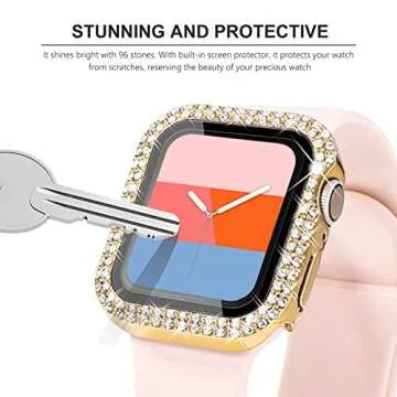 KADES Compatible for Bling Apple Watch Protective Case with Built-in Screen Protector for Apple Watch 38mm iWatch Series 3 2 1 (38mm, Gold)