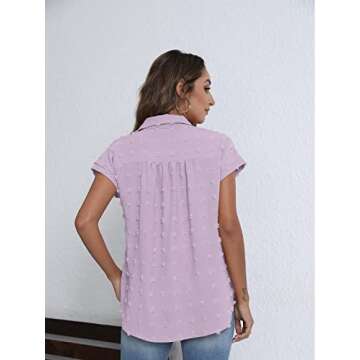 BOTHENIAL Ladies Summer Tops with Cap Sleeves Chiffon Blouses Work Office Button Up Blouse Shirt (Li...