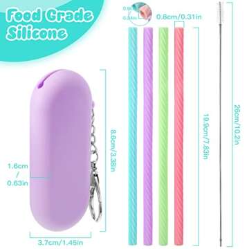 Meanplan 4 Sets Silicone Straws with Case Reusable Silicone Foldable Portable Drinking Straw Set for...