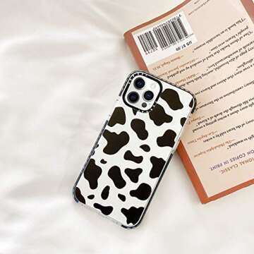 Abbery Designed for iPhone 12/iPhone 12 Pro Case Cow, Cute Clear with Cow Print Pattern Design Soft Silicone TPU Sturdy Shockproof Protective Woman Girls Aesthetic Phone Case Cover