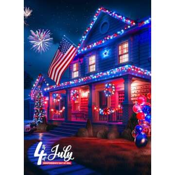 Minetom Red White Blue Lights, 2Pack Total 200 LED 80FT 4th of July Patriotic Lights 8 Modes, Waterproof Solar String Lights Outdoor,Solar String Lights for Outside Independence Day Memorial Day Decor