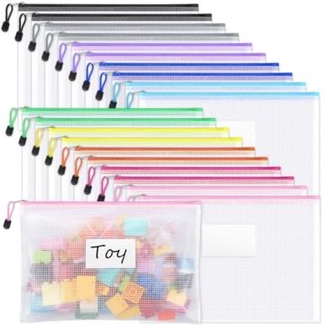 Sooez 20 Pack Mesh Zipper Pouch Bags, A4 Letter Size, Zipper Bags with Label Pocket, Waterproof Zipp...