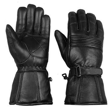 Jackets 4 Bikes Winter Motorcycle Gloves, Premium Biker Sheep Leather Thinsulate Warm Cold Weather W...