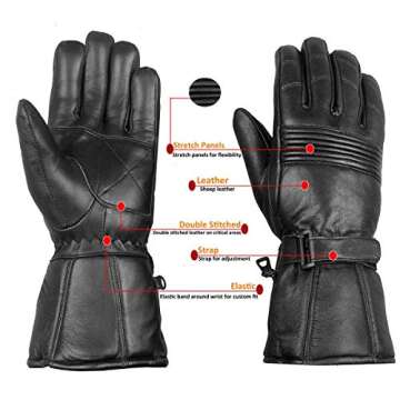 Jackets 4 Bikes Winter Motorcycle Gloves, Premium Biker Sheep Leather Thinsulate Warm Cold Weather Water Resistance Windproof Gauntlet for Men and Women Black M