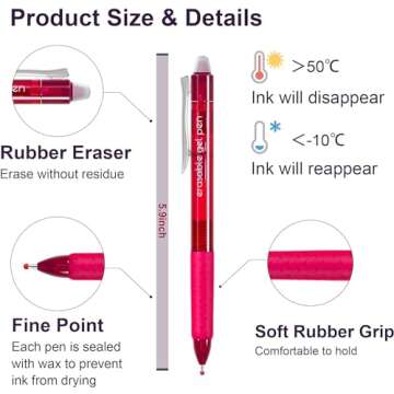 Lineon Erasable Gel Pens, 18 Colors Retractable Fine Point Erasable Pens Clicker, Assorted Color Ink...