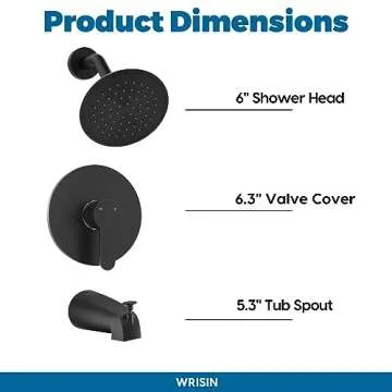 WRISIN Black Shower Faucet Set with Tub Spout, Black Shower Head and Handle Set, Bathtub Faucet Set with 6 Inch High-Pressure Rain Showerhead