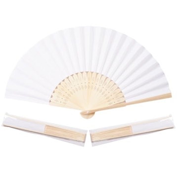 Durable 50pcs White Paper Hand Fans for Weddings