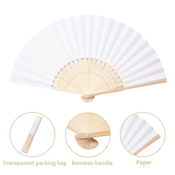 Durable 50pcs White Paper Hand Fans for Weddings