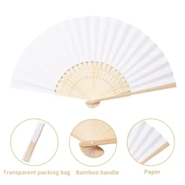 Durable 50pcs White Paper Hand Fans for Weddings