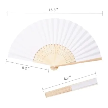 Durable 50pcs White Paper Hand Fans for Weddings