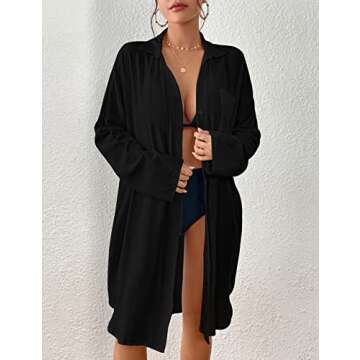 Bsubseach Button Down Shirts Swimsuit Cover Up Beach Coverups for Swimwear Women Blouse Black