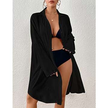 Bsubseach Button Down Shirts Swimsuit Cover Up Beach Coverups for Swimwear Women Blouse Black