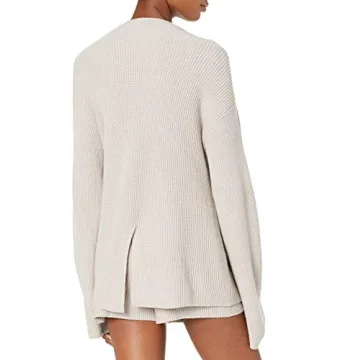 Alice Crewneck Back Slit Ribbed Pullover Sweater for Women