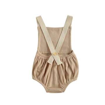 kids Baby Girl Boy Rainbow Ribbed Pompoms Romper Sleeveless Baby Girl Kint Clothes (3-6 Months, brown)