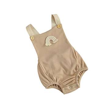 kids Baby Girl Boy Rainbow Ribbed Pompoms Romper Sleeveless Baby Girl Kint Clothes (3-6 Months, brown)