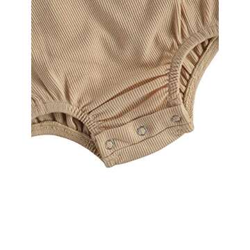 kids Baby Girl Boy Rainbow Ribbed Pompoms Romper Sleeveless Baby Girl Kint Clothes (3-6 Months, brown)