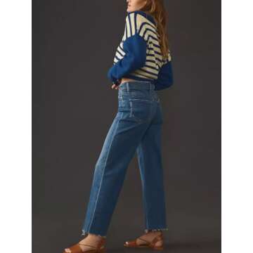 KUNMI Jeans for Women Wide Leg Baggy High Waist Boyfriends Straight Leg Stretchy Denim Pants Trendy ...