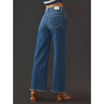 KUNMI Jeans for Women Wide Leg Baggy High Waist Boyfriends Straight Leg Stretchy Denim Pants Trendy Fall 2024