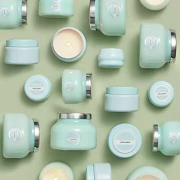 Capri Blue Volcano Scented Mini Tin Jar Candle - Printed Mini Tin Candles for Home Scented with Tropical Fruit & Sugared Citrus - Long Lasting Soy Wax Blend - Aqua (3 oz)