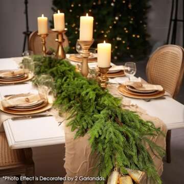 WBHome 2 PCS Pre-lit Real Touch Norfolk Pine Prelit Christmas Garland, Winter Greenery Garland for Christmas, Holiday Seasonal Outdoor/Indoor Home Decor, 6FT Long