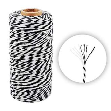 KINGLAKE 328 Feet Baker's Twine,Cotton Crafts Twine,Heavy Duty Christmas Holiday Twine,Great Packing Twine Black and White String