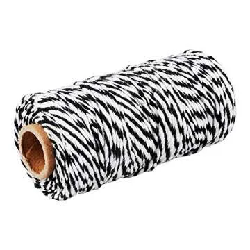 KINGLAKE 328 Feet Baker's Twine,Cotton Crafts Twine,Heavy Duty Christmas Holiday Twine,Great Packing Twine Black and White String