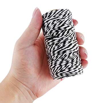 KINGLAKE 328 Feet Baker's Twine,Cotton Crafts Twine,Heavy Duty Christmas Holiday Twine,Great Packing Twine Black and White String
