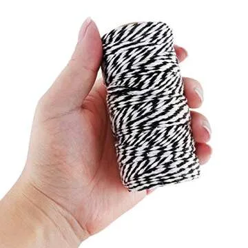 KINGLAKE 328 Feet Baker's Twine,Cotton Crafts Twine,Heavy Duty Christmas Holiday Twine,Great Packing Twine Black and White String