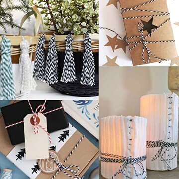 KINGLAKE 328 Feet Baker's Twine,Cotton Crafts Twine,Heavy Duty Christmas Holiday Twine,Great Packing Twine Black and White String