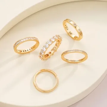 14k Gold Plated Women's Rings Set Non-Tarnish Elegant