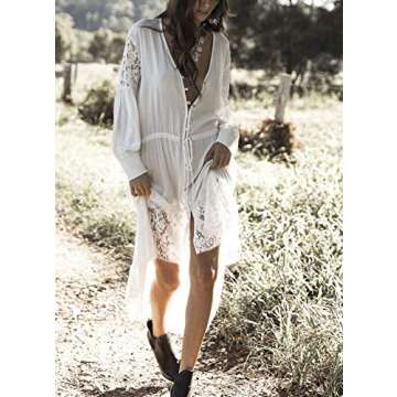 Wander Agio Womens Bikini Cover Ups Beach Casual Long Coverup Swimsuits Sea Bathing Suit Button Skirt Lace White 17