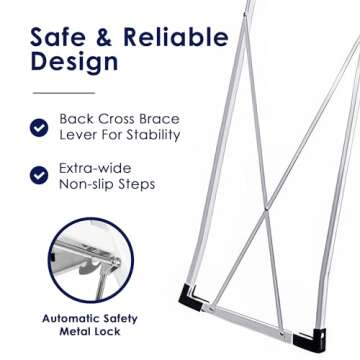 Delxo 4 Step Alloy Steel Folding Stool Portable Ladder with Hand Grip and Secure Locking Mechanism for Indoor or Outdoor Use, White