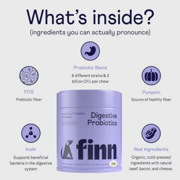 Finn Digestive Probiotics for Dogs - Complete Digestive System Support with Pumpkin, Prebiotics, & Live Probiotics - Vet Recommended & Made in The USA - 90 Soft Chews