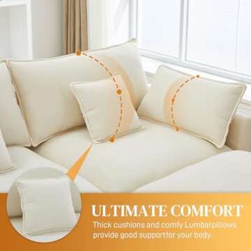 ONEMMLION 145" U Shaped Cloud Couch Sectional for Living Room, Oversized Modern Modular Sofa with Movable Ottoman, Comfy Fluffy Chenille 6 Seat Sofa Set with Central Console & USB Ports, White