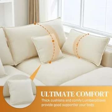 ONEMMLION 145" U Shaped Cloud Couch Sectional for Living Room, Oversized Modern Modular Sofa with Movable Ottoman, Comfy Fluffy Chenille 6 Seat Sofa Set with Central Console & USB Ports, White