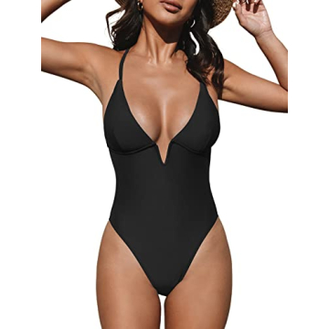 CUPSHE Women Swimsuit One Piece Bathing Suit Deep V Neck Crisscross Back Adjustable Strap