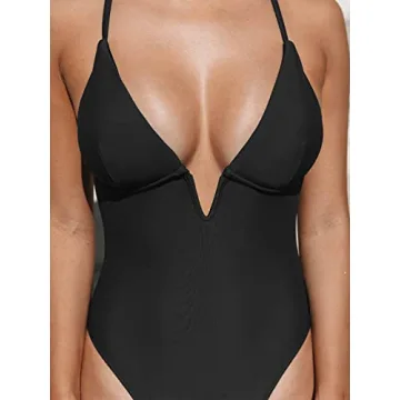 CUPSHE Women Swimsuit Deep V Neck Crisscross Back Black