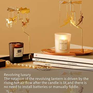 Creahaus Spinning Candle Holder with Tray, Glod Carousel Candle Spinner, Rotating Metal Tea Light Ca...