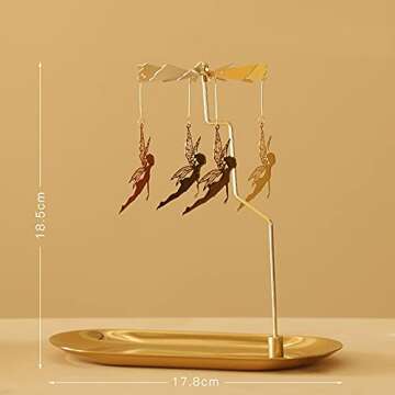 Creahaus Spinning Candle Holder with Tray, Glod Carousel Candle Spinner, Rotating Metal Tea Light Candle Holder for Table Centerpiece, Christmas, Valentine's Day, Party Decor, Gift (Gold Elves)